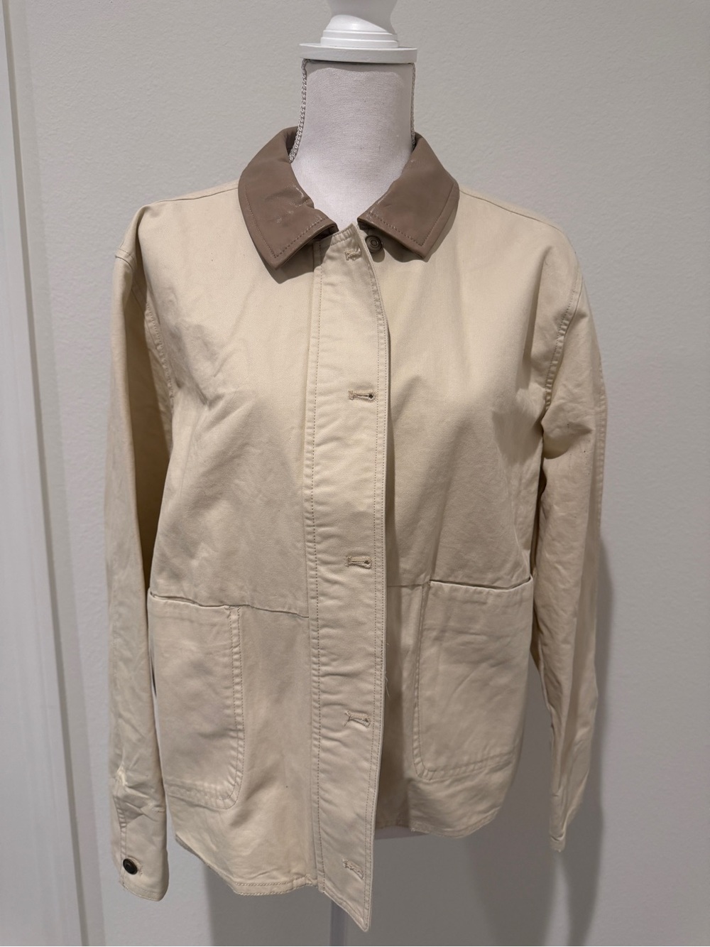 Thread & Supply Cream Utility Jacket with Brown Collar